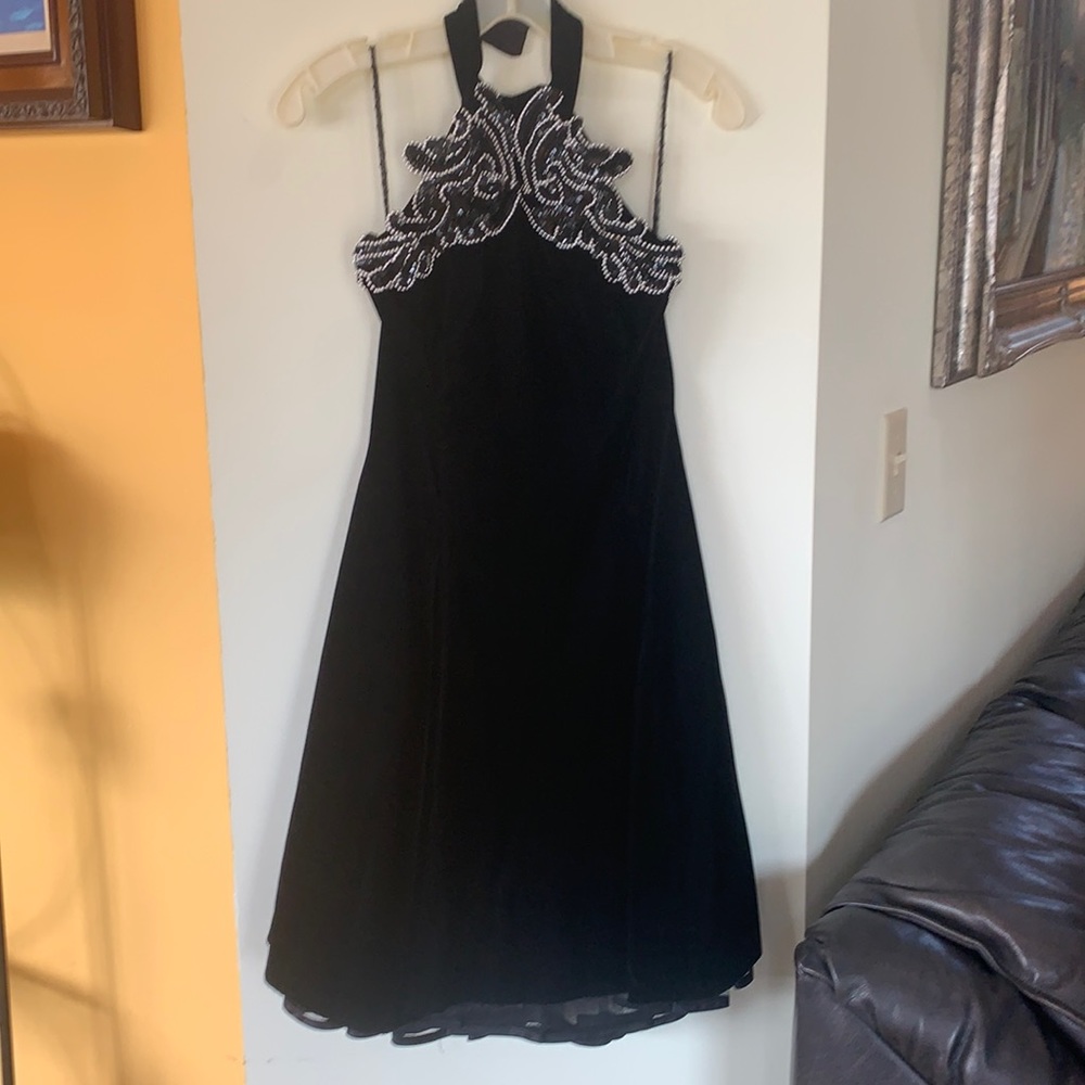 Black Velvet Halter Neck Cocktail Dress Vintage